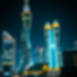 Sky Towers illuminated at night showcasing their futuristic design