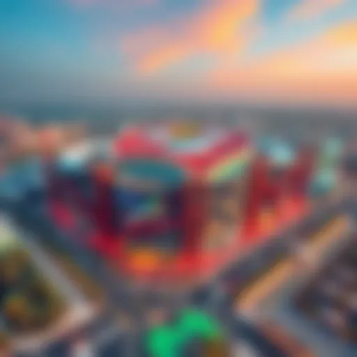 Aerial view of Sport City Mall showcasing its unique architectural design