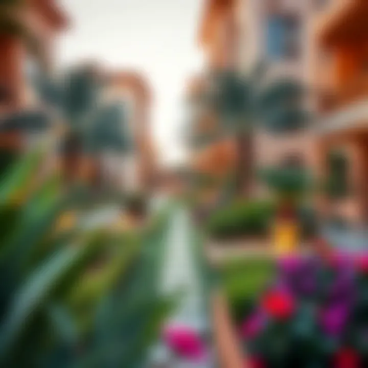 A beautifully landscaped garden in Sunrise Oud Metha illustrating modern design elements