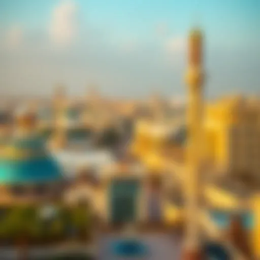 A panoramic view of Sunrise Oud Metha showcasing its unique architecture and landscape