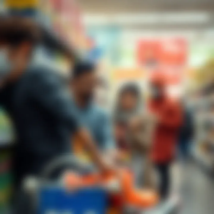 A family shopping together in the aisles of a supermarket in JVC