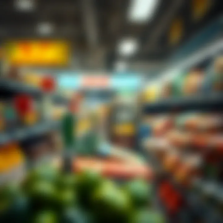 A variety of grocery items on display with price tags in a JVC supermarket