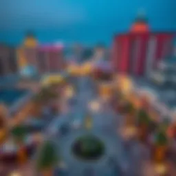 Aerial view of a vibrant town square in Dubai showcasing its architectural diversity