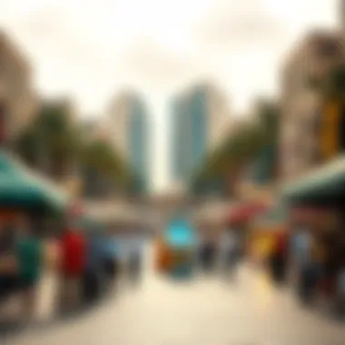 Cultural events and activities taking place in a lively town square in Dubai