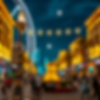 Nighttime illumination of a town square in Dubai highlighting community gatherings