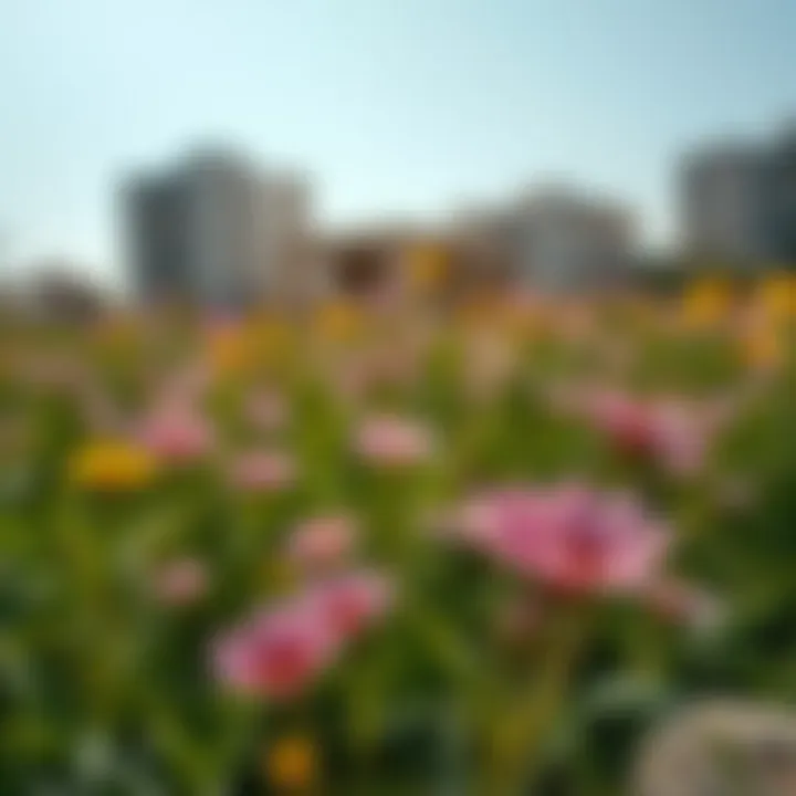 Blooming wildflowers under the blue sky