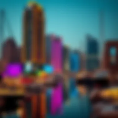 Evening Ambience at Tiger Tower Marina Evening ambience around Tiger Tower Marina with vibrant lighting