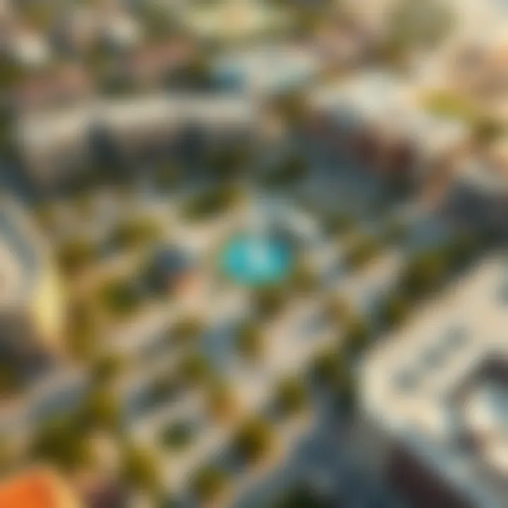 Aerial view of Town Square showcasing its layout and greenery