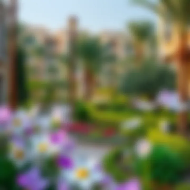 Lush Gardens of Town Square Al Qudra Beautifully landscaped gardens in Town Square Al Qudra