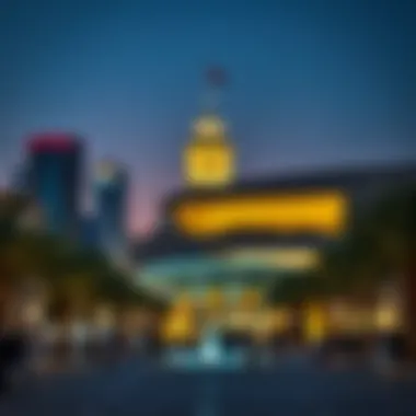 Illuminating the Heart of the City A serene evening view of a community center illuminated against the night sky.