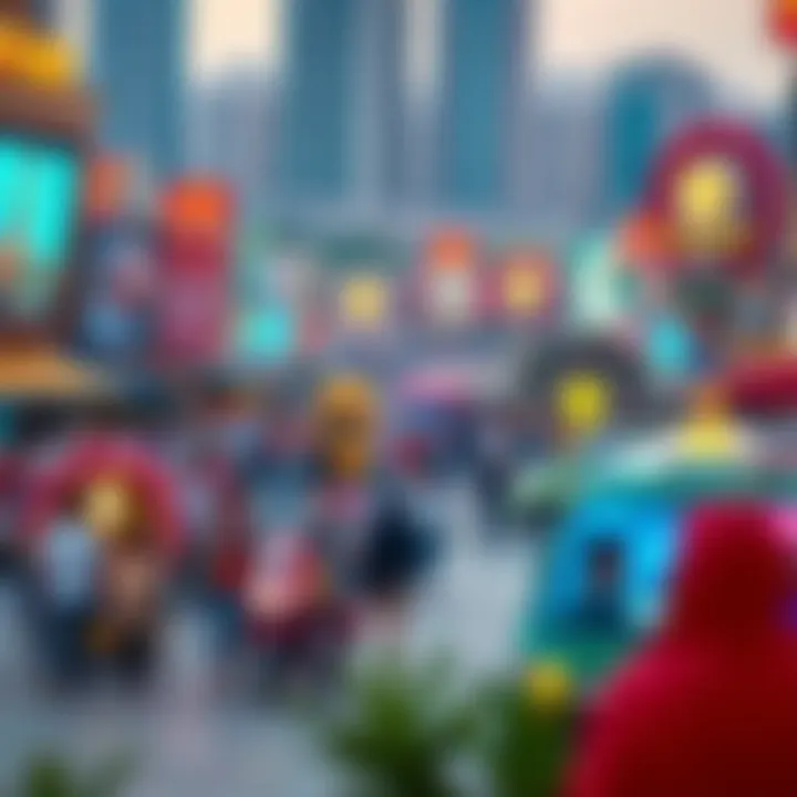 The Pulse of Community Engagement A vibrant town square bustling with activity and social interaction.