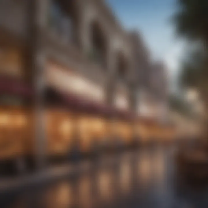 Modern retail outlets and dining options lining the streets of Town Square Dubai