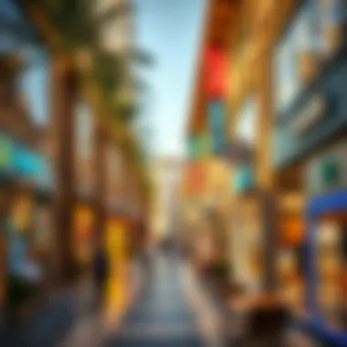 Vibrant retail spaces lined with shops and cafes