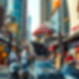 A bustling trade center showcasing diverse commerce activities