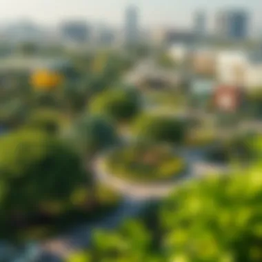 Lush green parks and landscaped areas within Viva Motor City highlighting community spaces