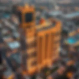 Aerial view of Waleed Al Alami Building showcasing its unique architecture