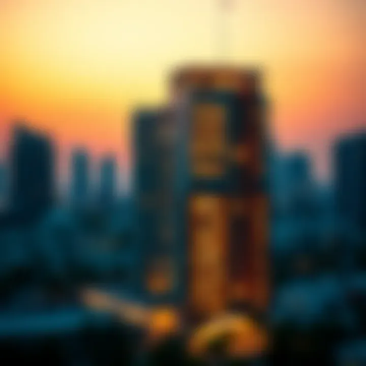 Evening view of the Waleed Al Alami Building illuminated against the skyline