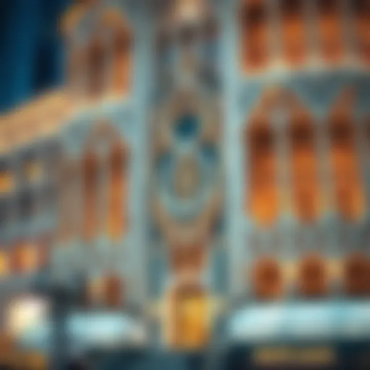 Close-up of the intricate design elements of the building's facade