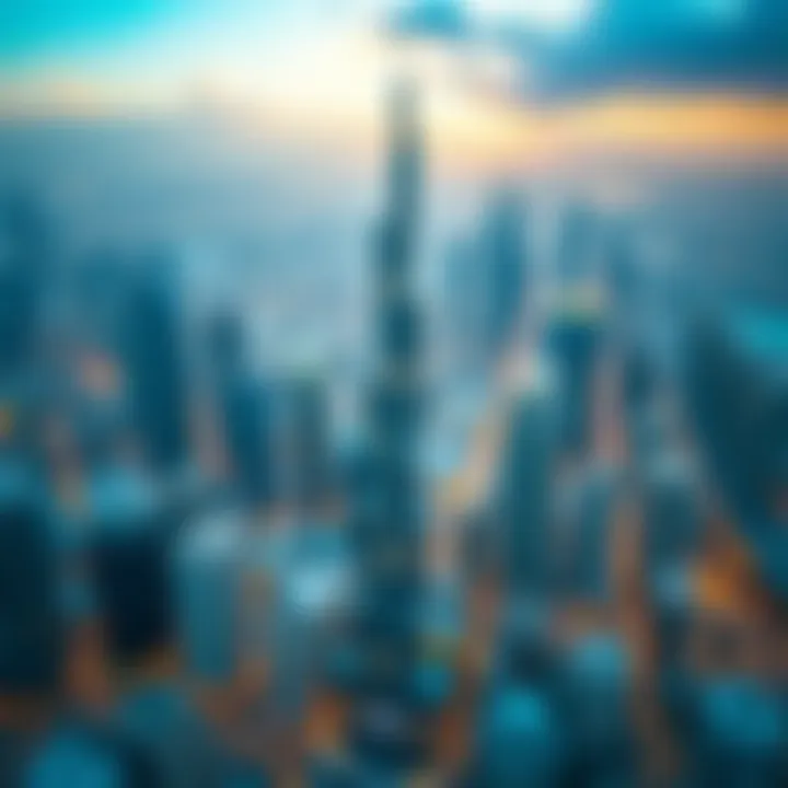 Aerial perspective of Dubai featuring the Wasl Tower in the urban landscape